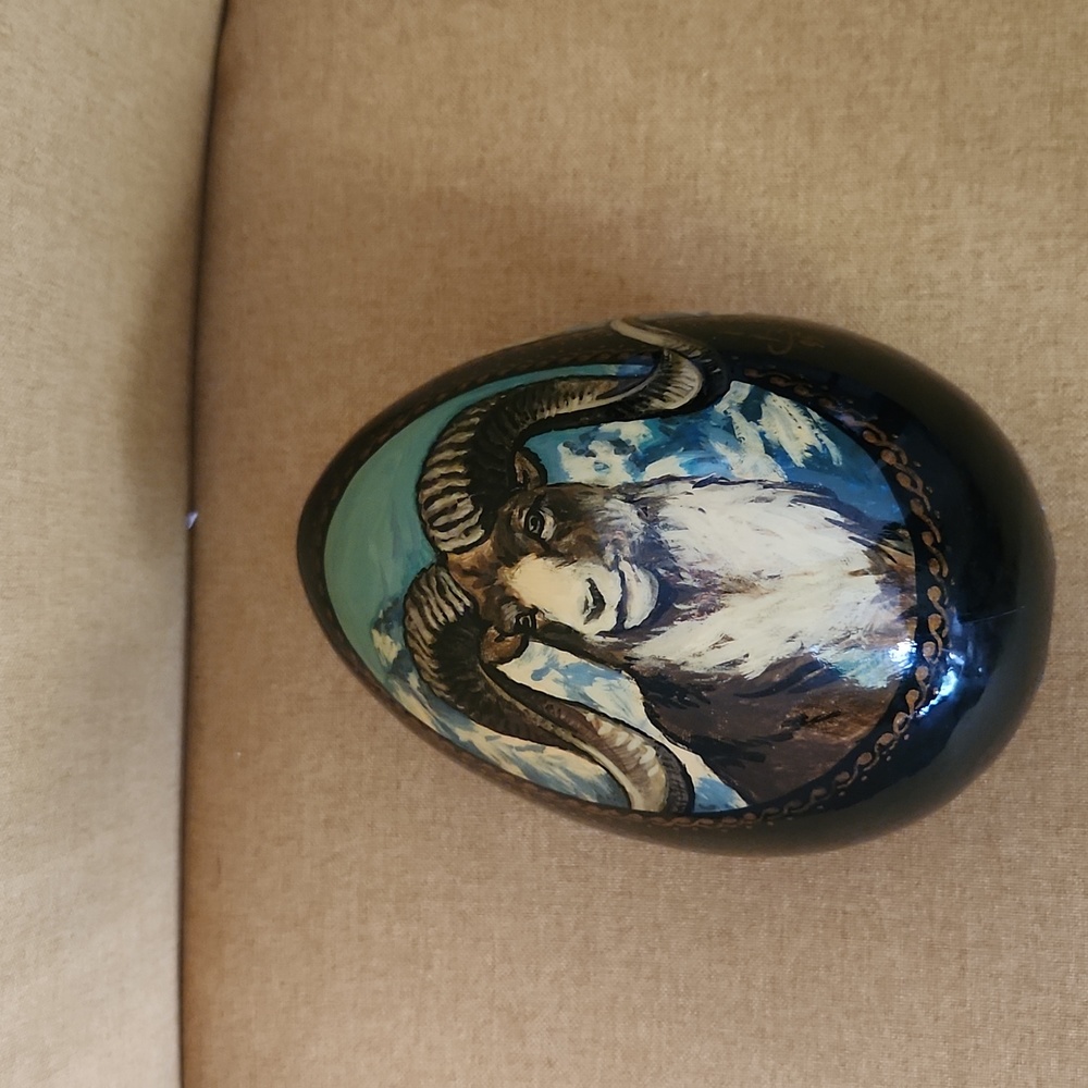 Big Horn Ram 🐏 Handmade/Painted 3 Unique Poses 6.5" Russian Wood Display Egg